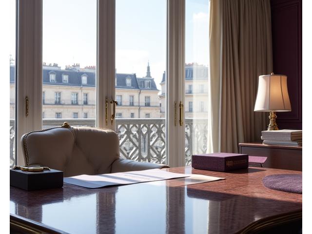 Vue élégante des locaux parisiens de Lavande Juridique avec un bureau bien rangé et une lumière naturelle